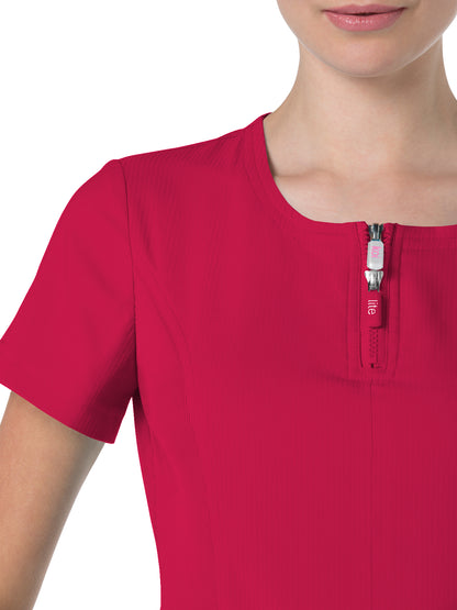 Women's 4-Pocket Zipper Neck Serenity Scrub Top - 317 - Ruby