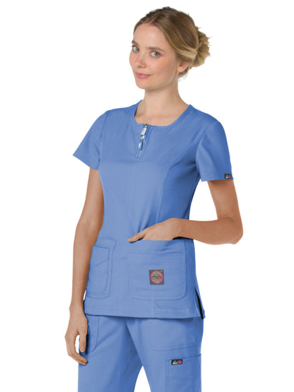 Women's 4-Pocket Zipper Neck Serenity Scrub Top - 317 - True Ceil