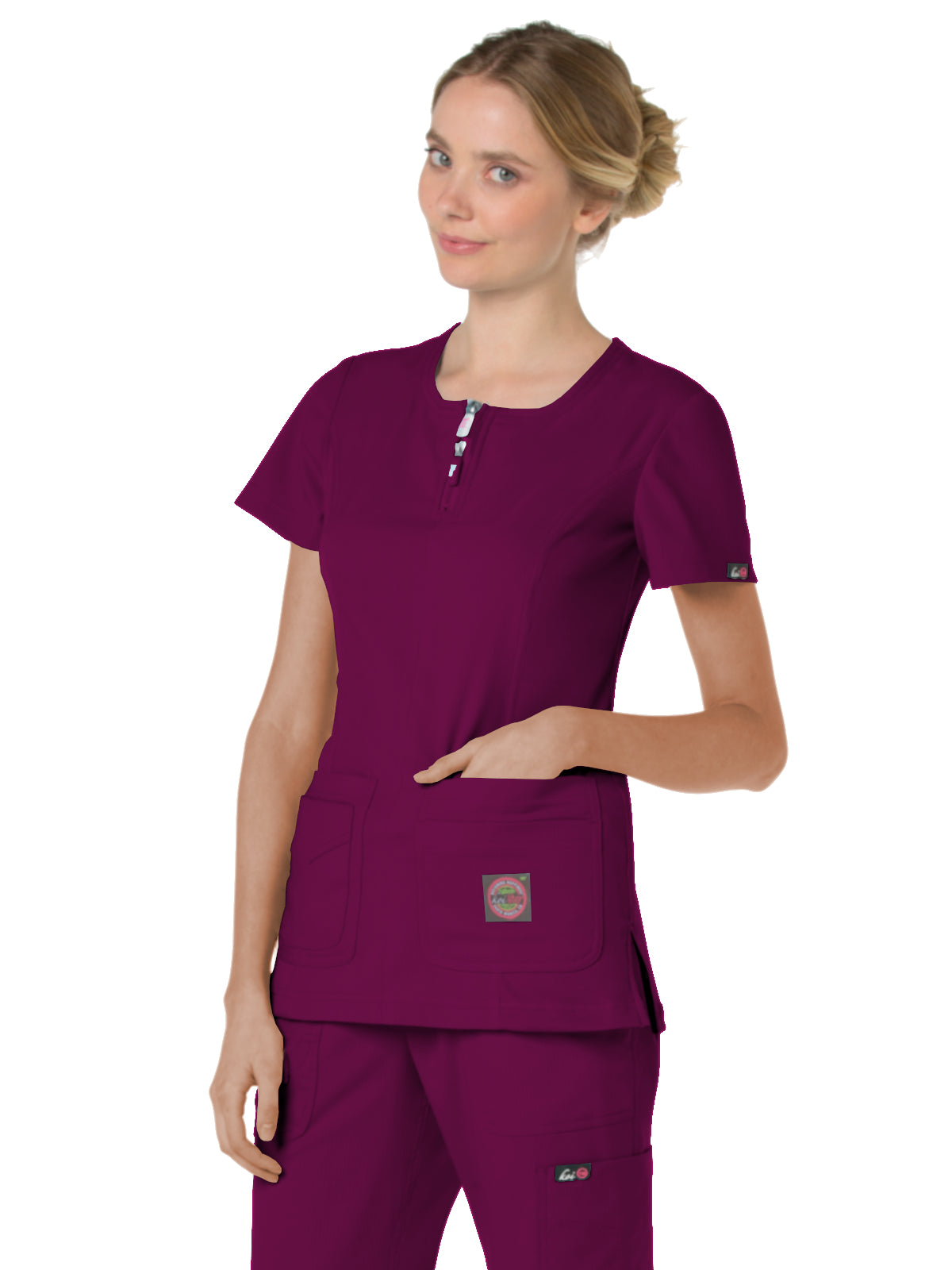 Women's 4-Pocket Zipper Neck Serenity Scrub Top - 317 - Wine