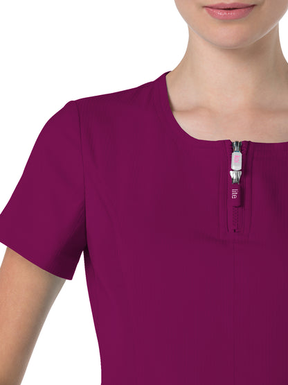 Women's 4-Pocket Zipper Neck Serenity Scrub Top - 317 - Wine