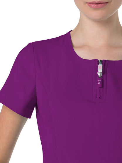 Women's 4-Pocket Zipper Neck Serenity Scrub Top - 317 - Grape