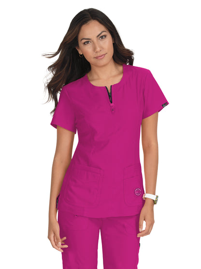 Women's 4-Pocket Zipper Neck Serenity Scrub Top - 317 - Azalea Pink