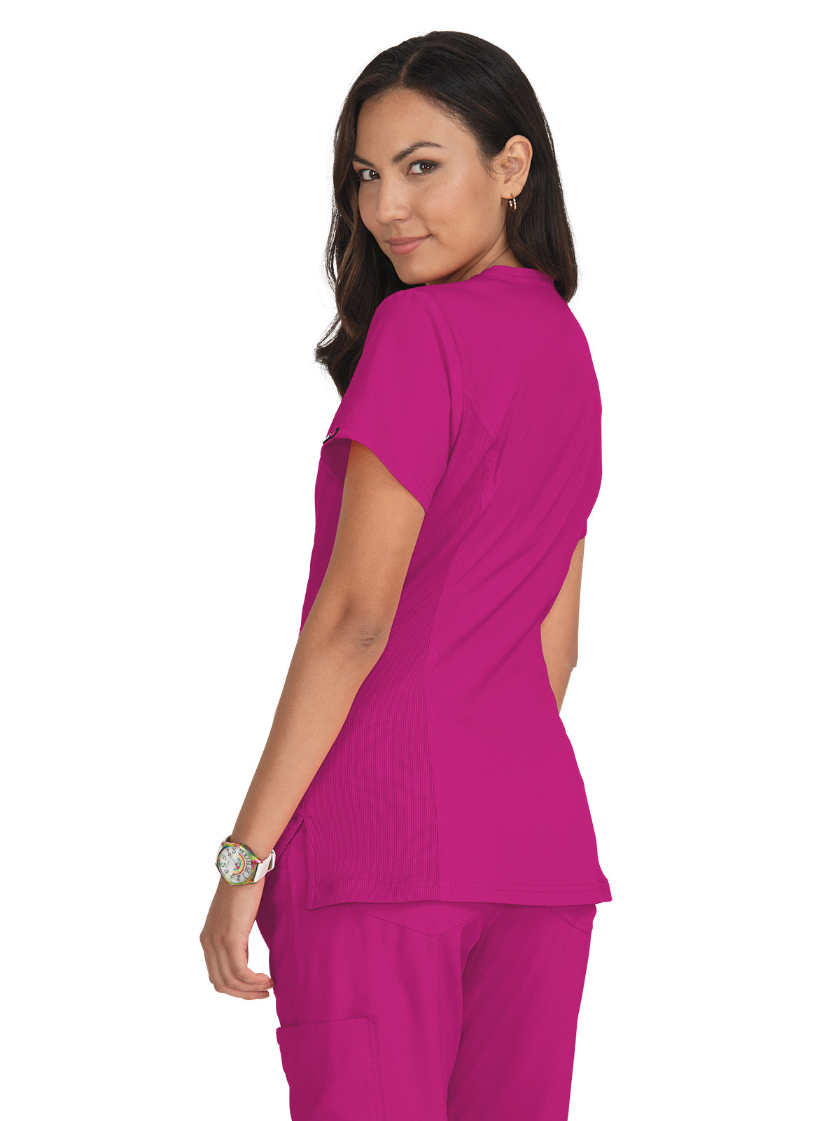 Women's 4-Pocket Zipper Neck Serenity Scrub Top - 317 - Azalea Pink