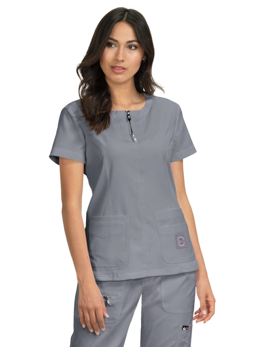 Women's 4-Pocket Zipper Neck Serenity Scrub Top - 317 - Platinum Grey