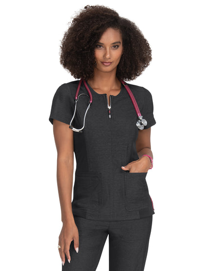 Women's 4-Pocket Zipper Neck Serenity Scrub Top - 317 - Heather Charcoal