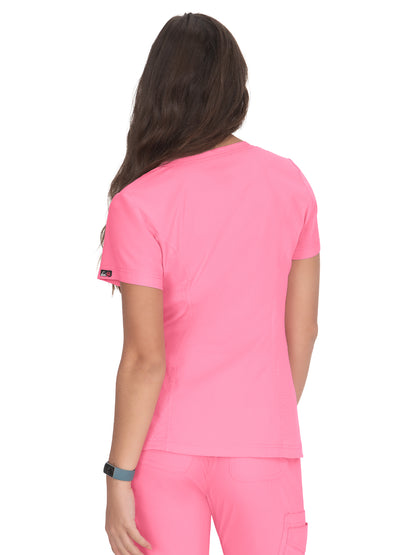 Women's 4-Pocket Zipper Neck Serenity Scrub Top - 317 - Peony Pink