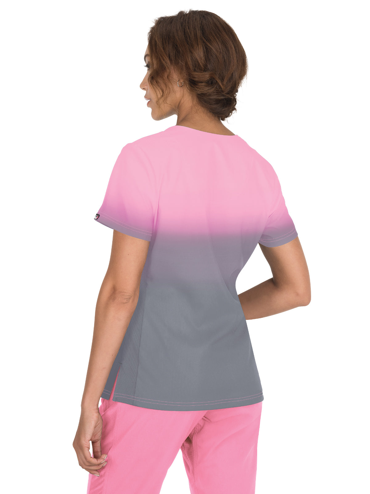 Women's 2-Pocket Stretch Ombre Print Reform Scrub Top - 370PR - More Pink/Platinum Grey