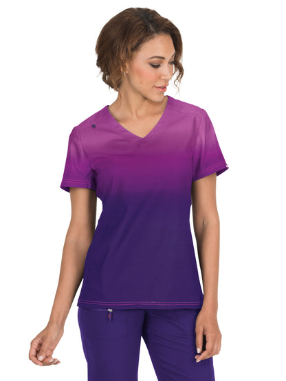 Women's 2-Pocket Stretch Ombre Print Reform Scrub Top - 370PR - Mulberry/Grape