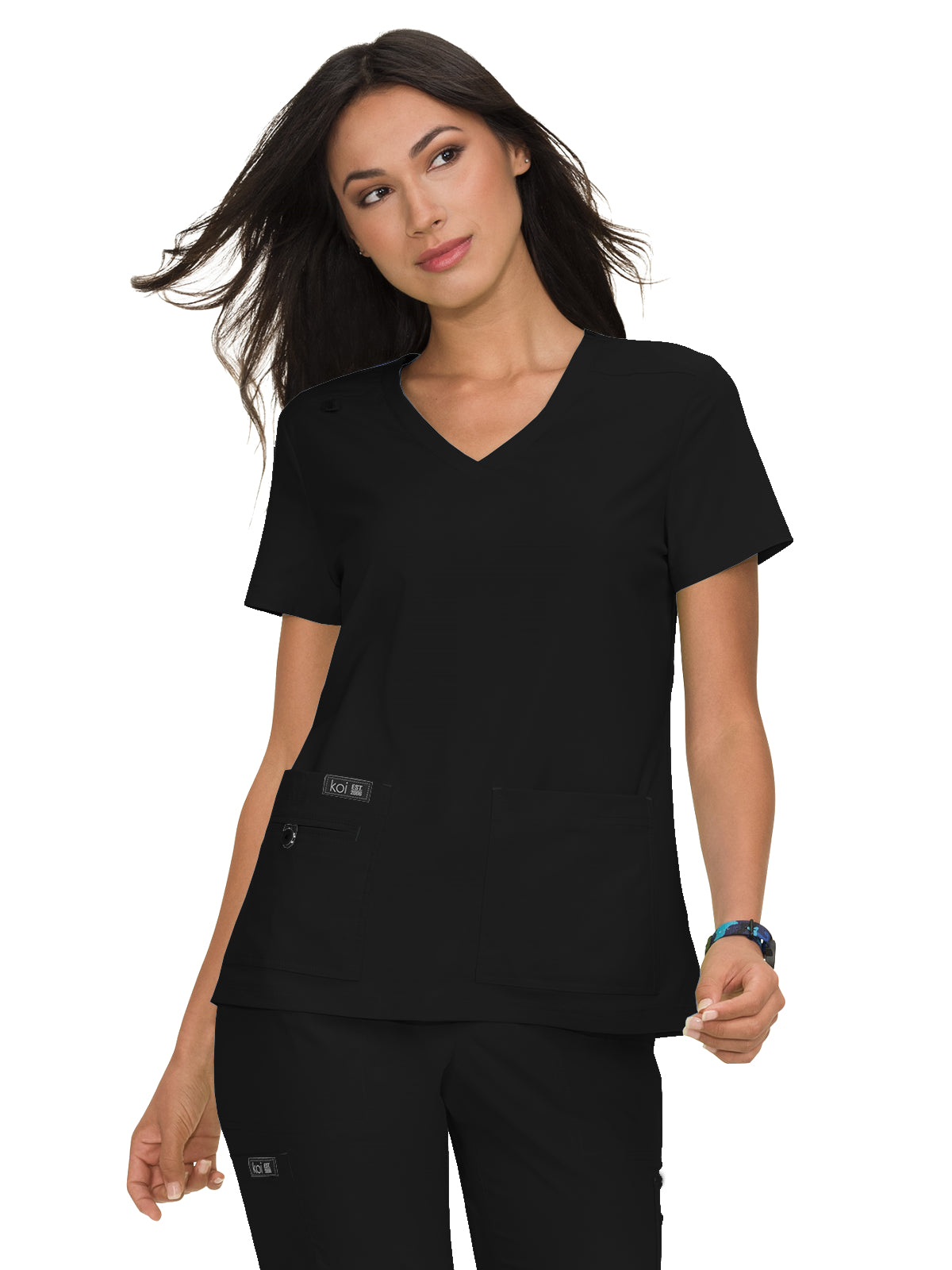 Women's 4-Pocket Stretch V-Neck Becca Scrub Top - 373 - Black