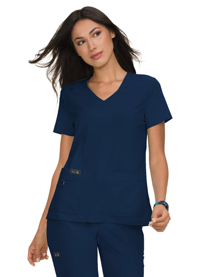 Women's Four-Pocket Stretch V-Neck Becca Top - 373 - Navy
