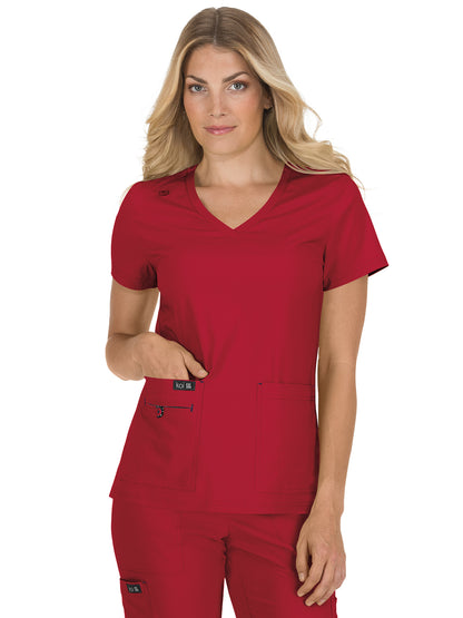 Women's 4-Pocket Stretch V-Neck Becca Scrub Top - 373 - Ruby