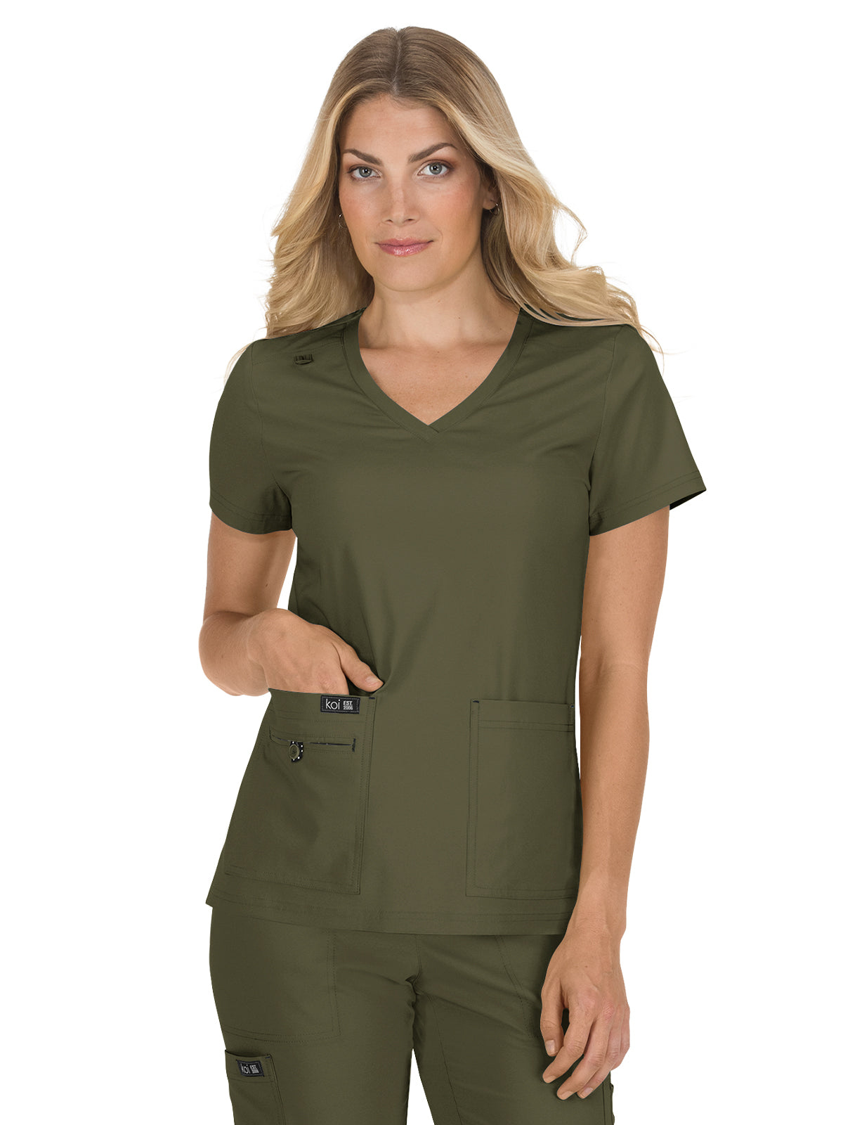 Women's 4-Pocket Stretch V-Neck Becca Scrub Top - 373 - Olive Green