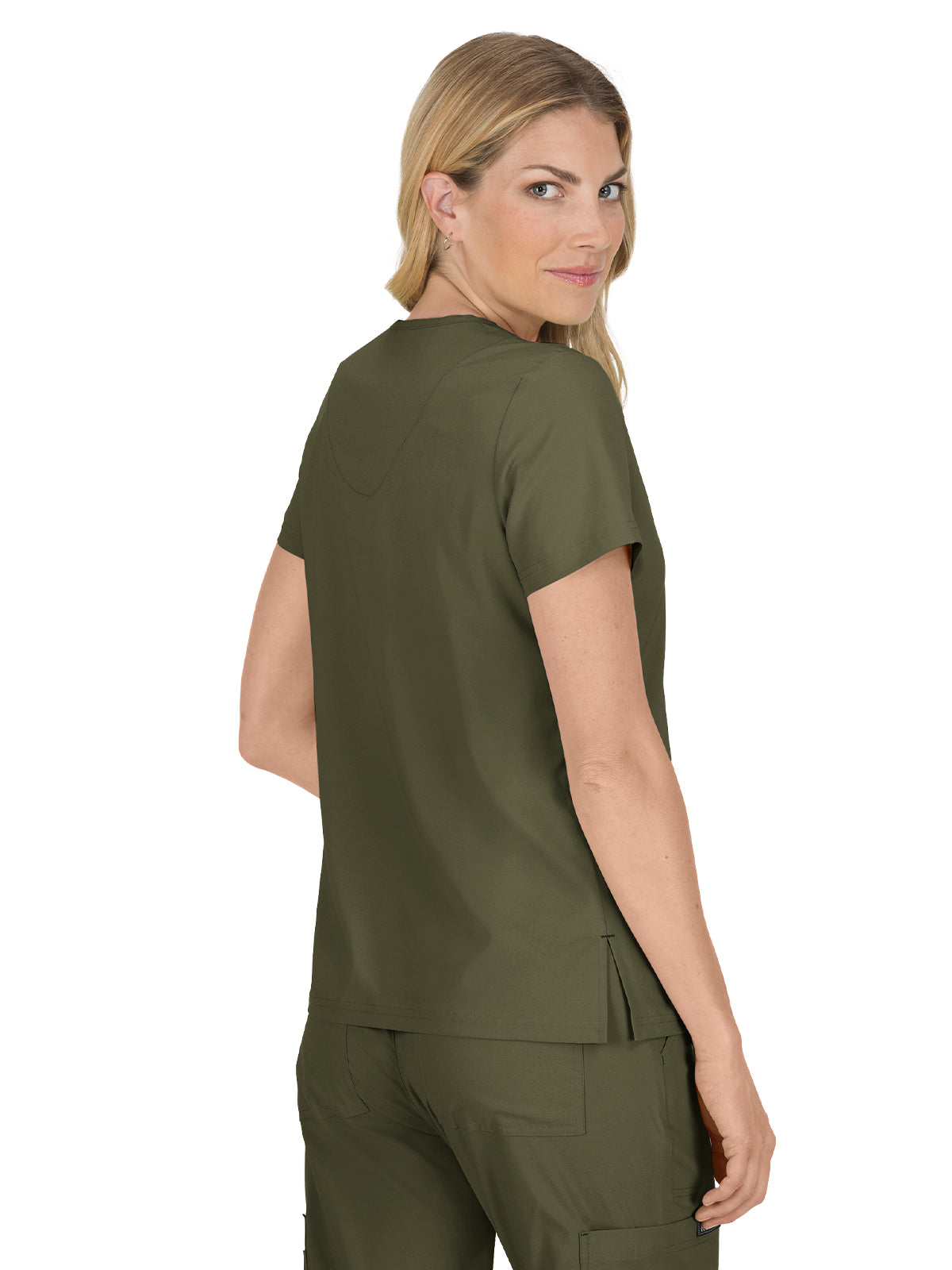 Women's 4-Pocket Stretch V-Neck Becca Scrub Top - 373 - Olive Green