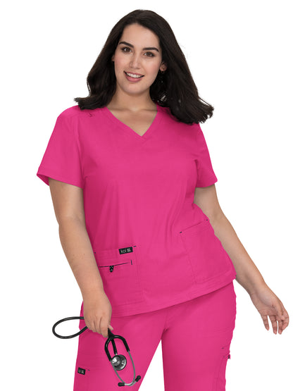 Women's 4-Pocket Stretch V-Neck Becca Scrub Top - 373 - Flamingo