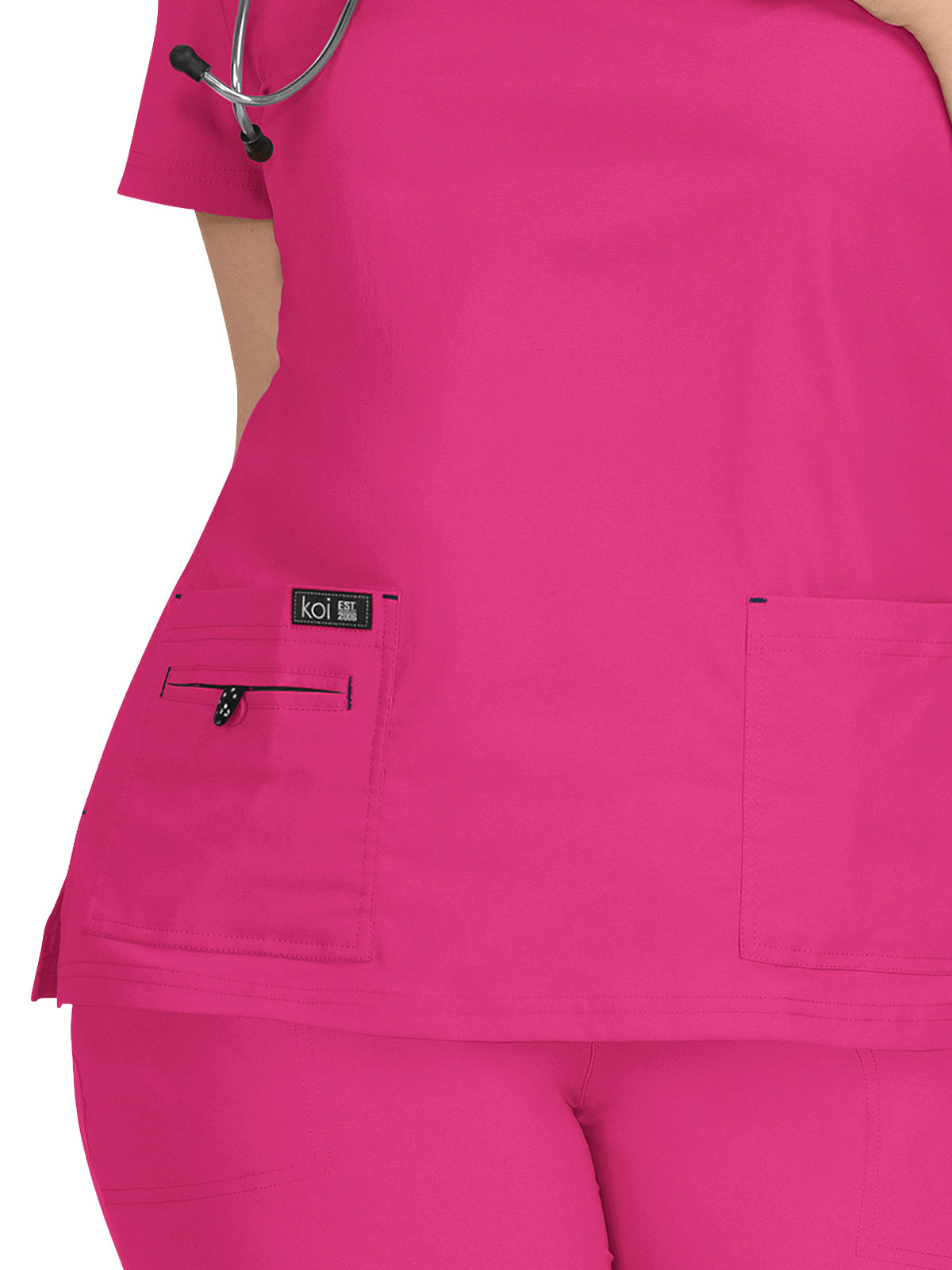 Women's 4-Pocket Stretch V-Neck Becca Scrub Top - 373 - Flamingo