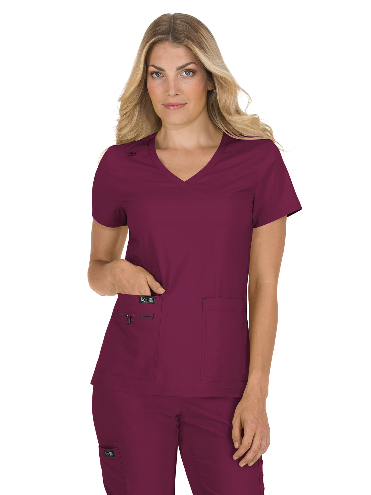 Women's 4-Pocket Stretch V-Neck Becca Scrub Top - 373 - Wine