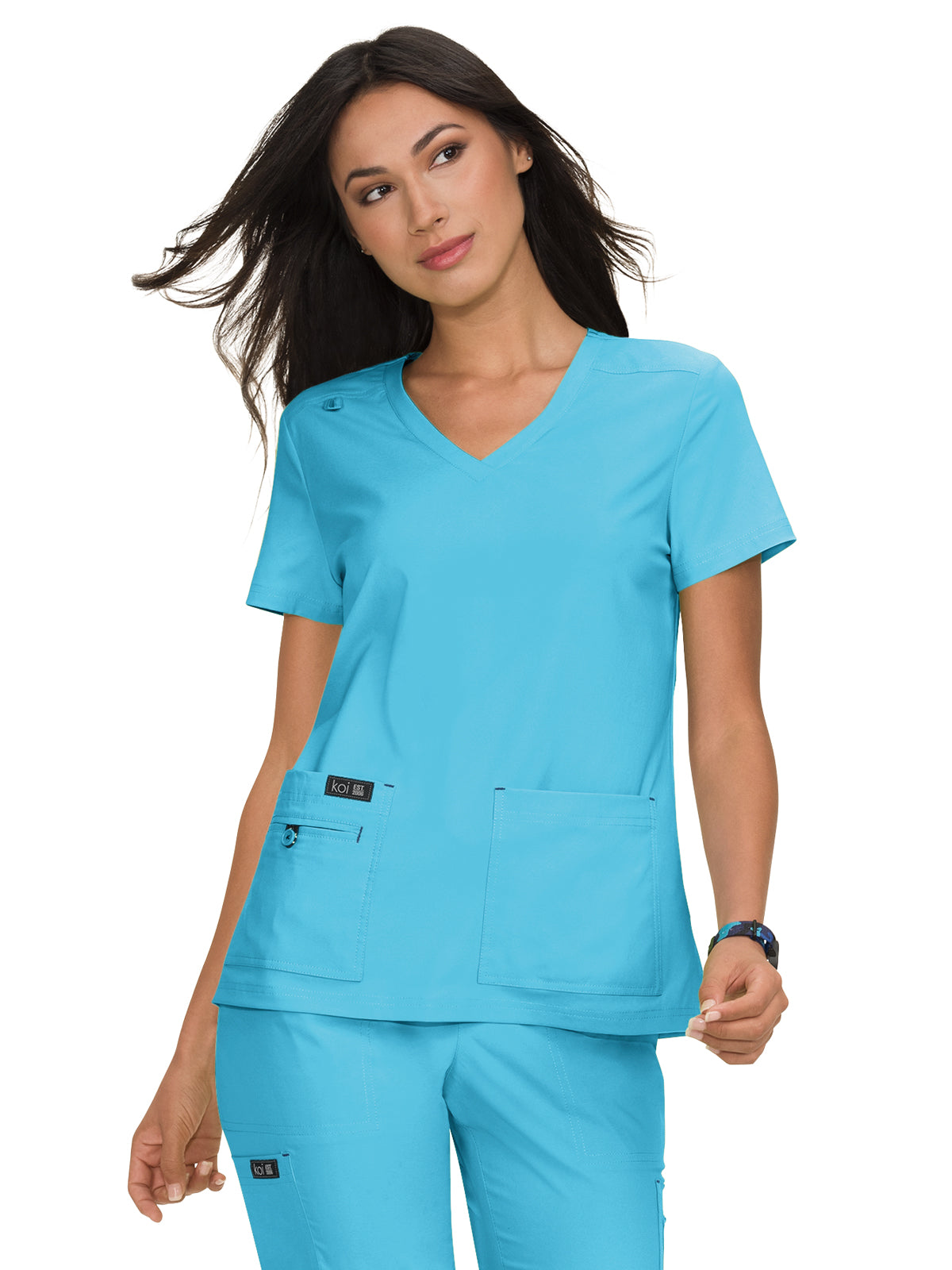 Women's 4-Pocket Stretch V-Neck Becca Scrub Top - 373 - Electric Blue