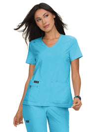 Women's Four-Pocket Stretch V-Neck Becca Top - 373 - Electric Blue
