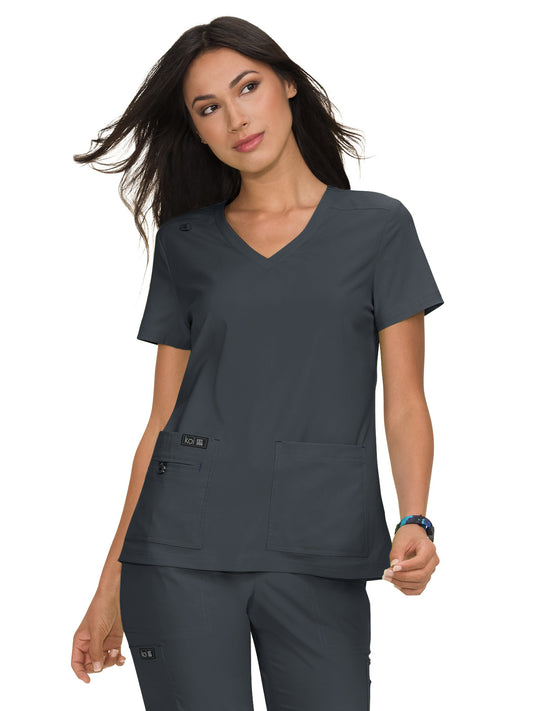 Women's 4-Pocket Stretch V-Neck Becca Scrub Top - 373 - Charcoal