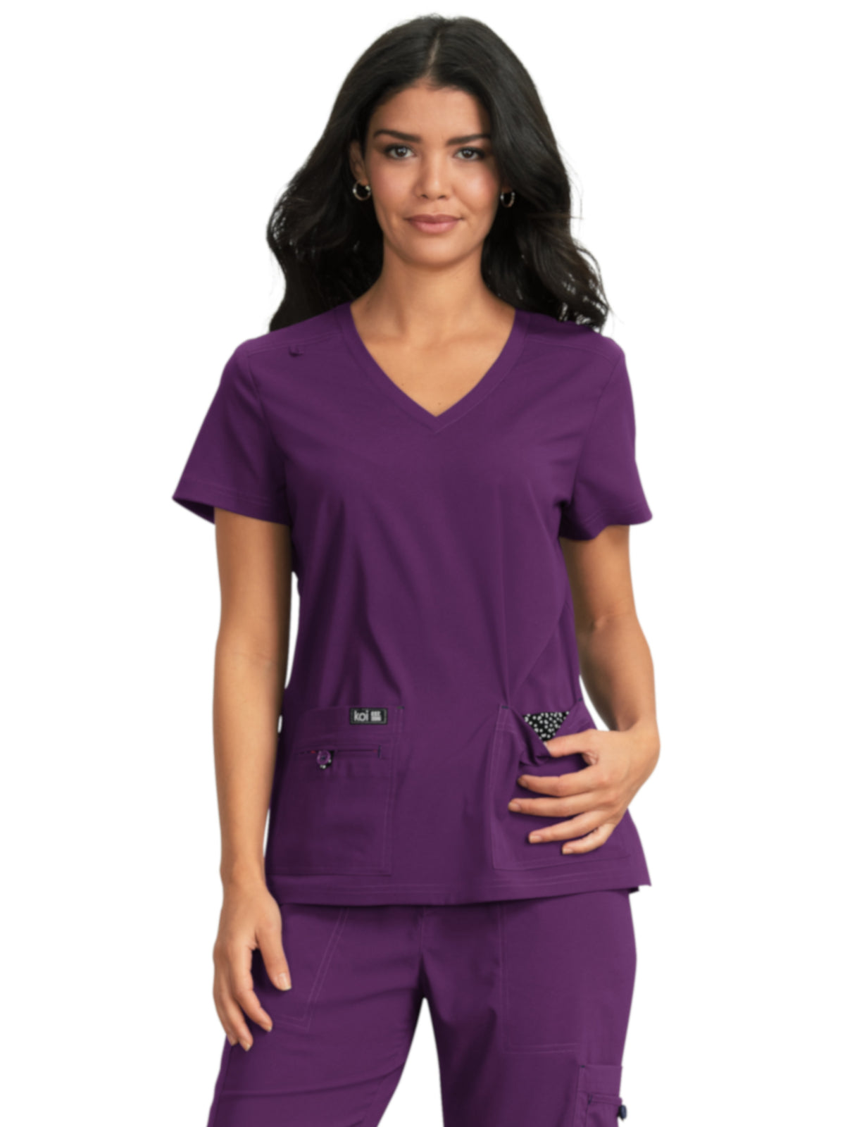 Women's 4-Pocket Stretch V-Neck Becca Scrub Top - 373 - Eggplant