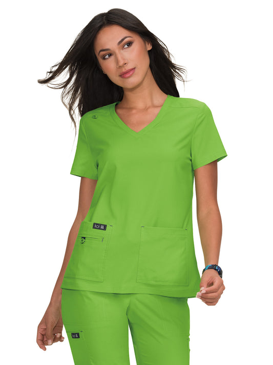 Women's 4-Pocket Stretch V-Neck Becca Scrub Top - 373 - Green Tea