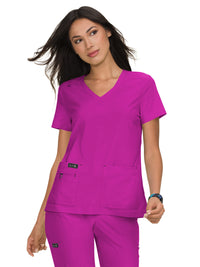 Women's Four-Pocket Stretch V-Neck Becca Top - 373 - Azalea Pink