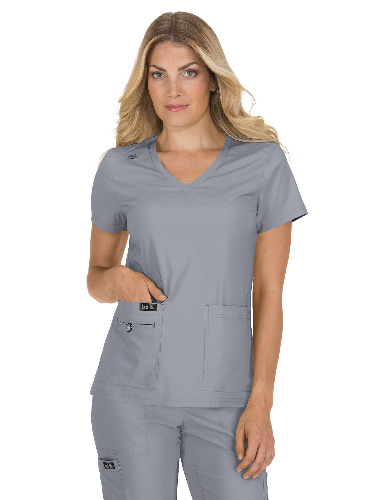 Women's 4-Pocket Stretch V-Neck Becca Scrub Top - 373 - Platinum Grey