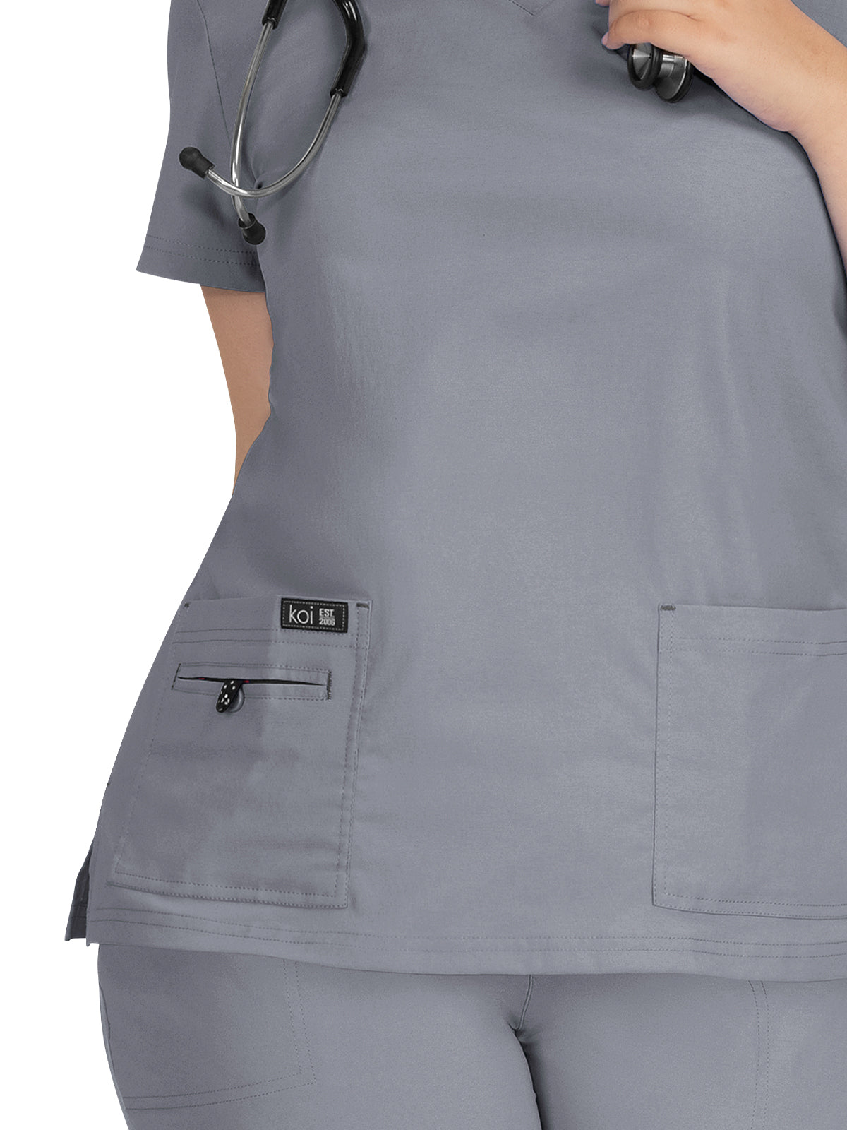 Women's 4-Pocket Stretch V-Neck Becca Scrub Top - 373 - Platinum Grey