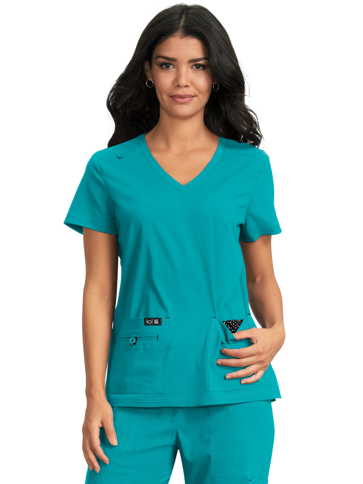 Women's 4-Pocket Stretch V-Neck Becca Scrub Top - 373 - Teal