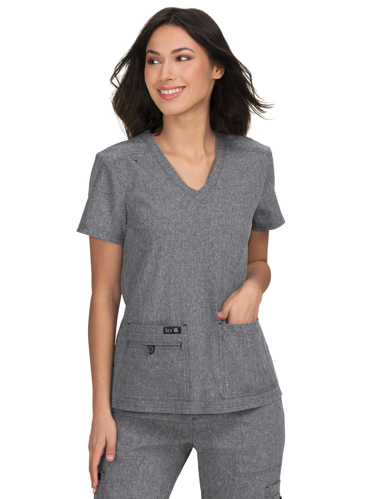 Women's 4-Pocket Stretch V-Neck Becca Scrub Top - 373 - Heather Grey