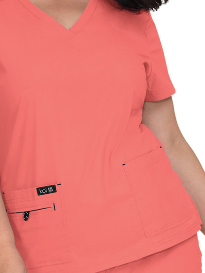 Women's 4-Pocket Stretch V-Neck Becca Scrub Top - 373 - Coral