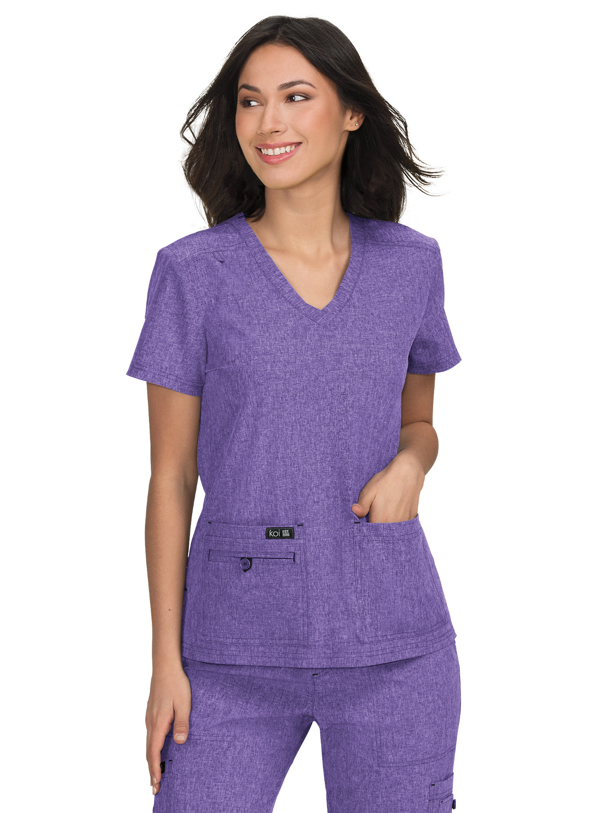 Women's 4-Pocket Stretch V-Neck Becca Scrub Top - 373 - Heather Wisteria