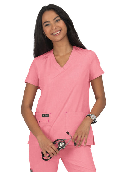 Women's 4-Pocket Stretch V-Neck Becca Scrub Top - 373 - Heather Soft Pink