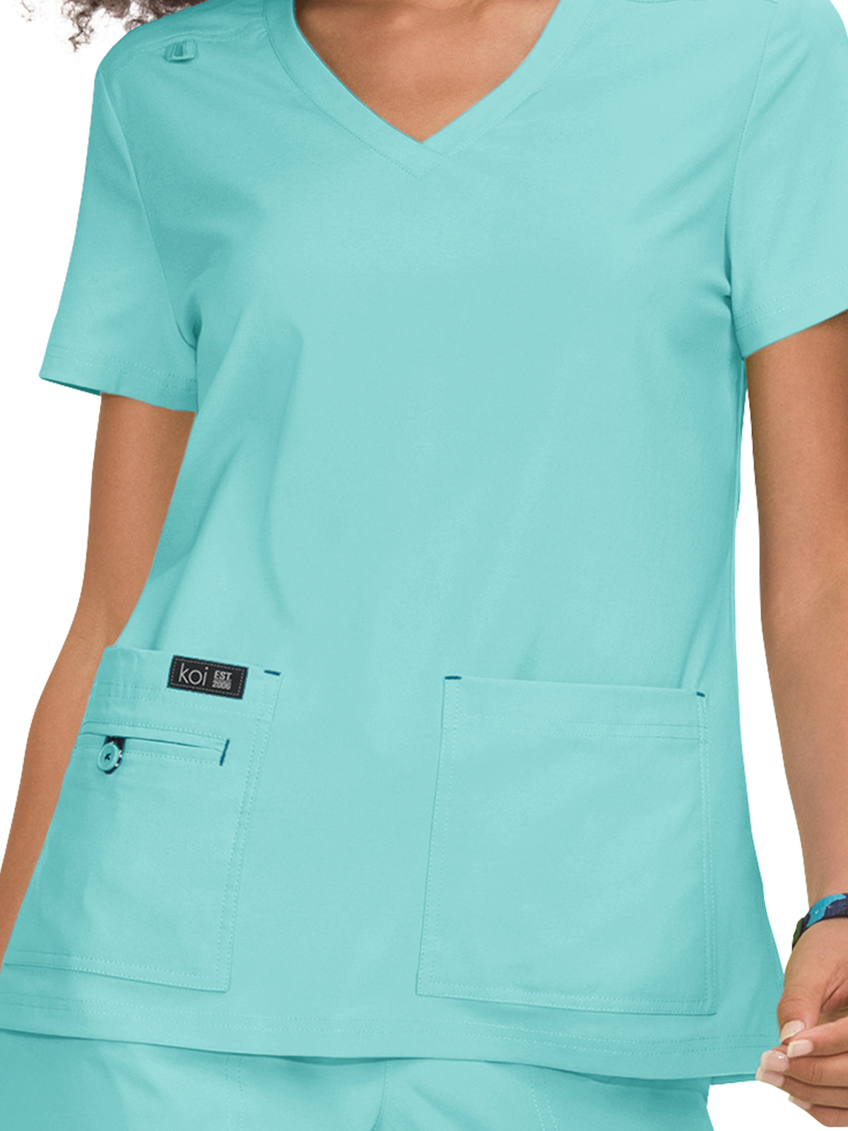 Women's 4-Pocket Stretch V-Neck Becca Scrub Top - 373 - Fresh Mint