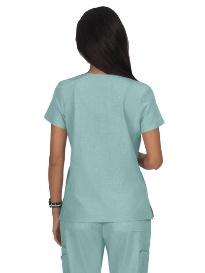 Women's 4-Pocket Stretch V-Neck Becca Scrub Top - 373 - Heather Sage