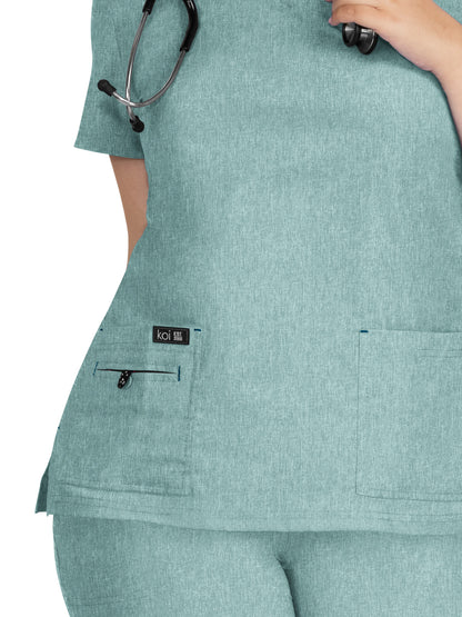 Women's 4-Pocket Stretch V-Neck Becca Scrub Top - 373 - Heather Sage