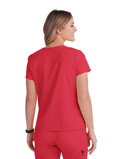 Women's 4-Pocket Stretch V-Neck Becca Scrub Top - 373 - Heather Candy Red