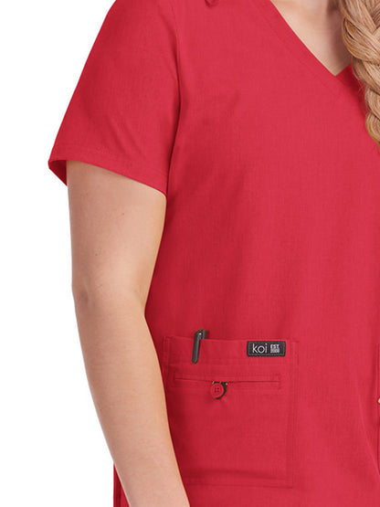 Women's 4-Pocket Stretch V-Neck Becca Scrub Top - 373 - Heather Candy Red