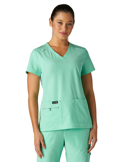 Women's Four-Pocket Stretch V-Neck Becca Top - 373 - Heather Jelly Mint
