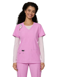 Women's Four-Pocket Stretch V-Neck Becca Top - 373 - Heather Pansy