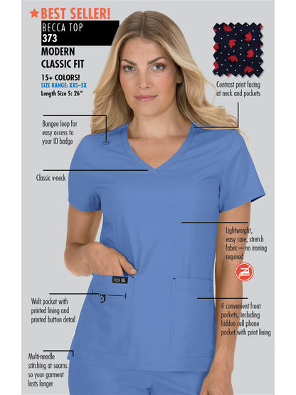 Women's 4-Pocket Stretch V-Neck Becca Scrub Top - 373 - Teal