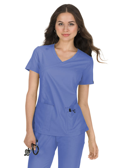 Women's Four-Pocket Mock-Wrap Neck Katie Top - 374 - True Ceil
