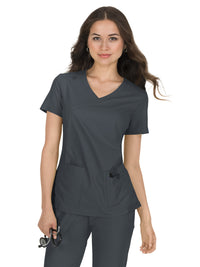 Women's Four-Pocket Mock-Wrap Neck Katie Top - 374 - Charcoal