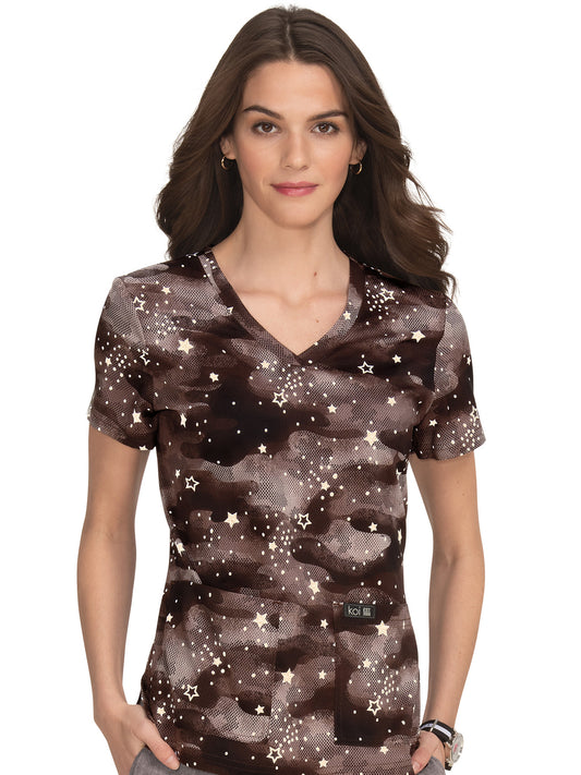 Women's Athletic-Inspired, Breathable Mesh Leslie Scrub Top - 384PR - Camo Starlette Taupe