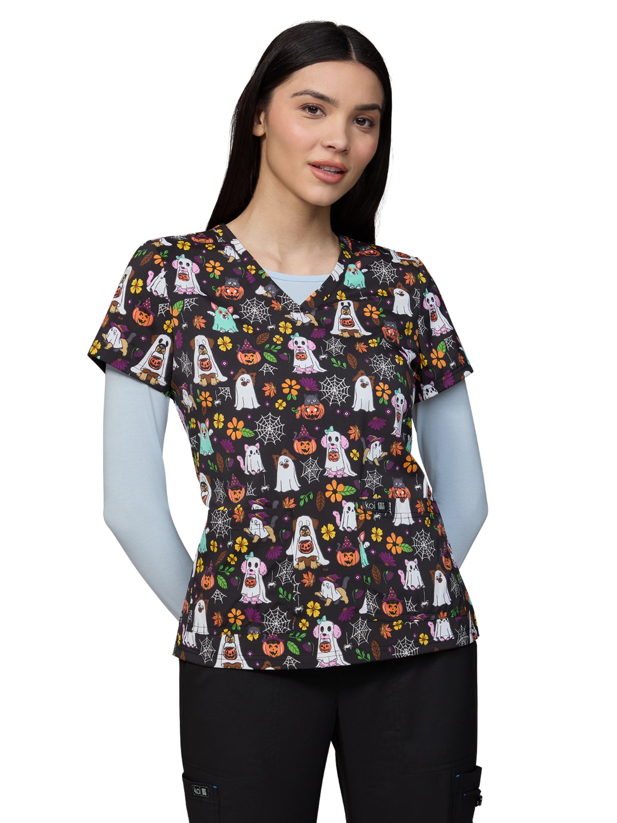 Women's Two-Pocket Athletic-Inspired, Breathable Mesh Leslie Top - 384PR - Ghostly Critters