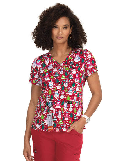 Women's Athletic-Inspired, Breathable Mesh Leslie Scrub Top - 384PR - Let's Build a Snowman