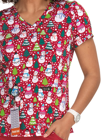 Women's Athletic-Inspired, Breathable Mesh Leslie Scrub Top - 384PR - Let's Build a Snowman