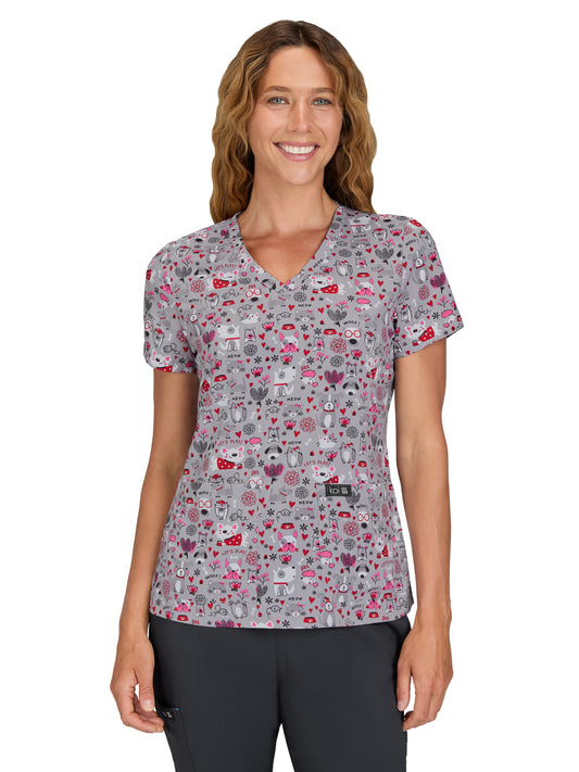 Women's Two-Pocket Athletic-Inspired, Breathable Mesh Leslie Top - 384PR - Meowed Mix