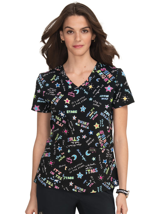 Women's Athletic-Inspired, Breathable Mesh Leslie Scrub Top - 384PR - Shine Bright