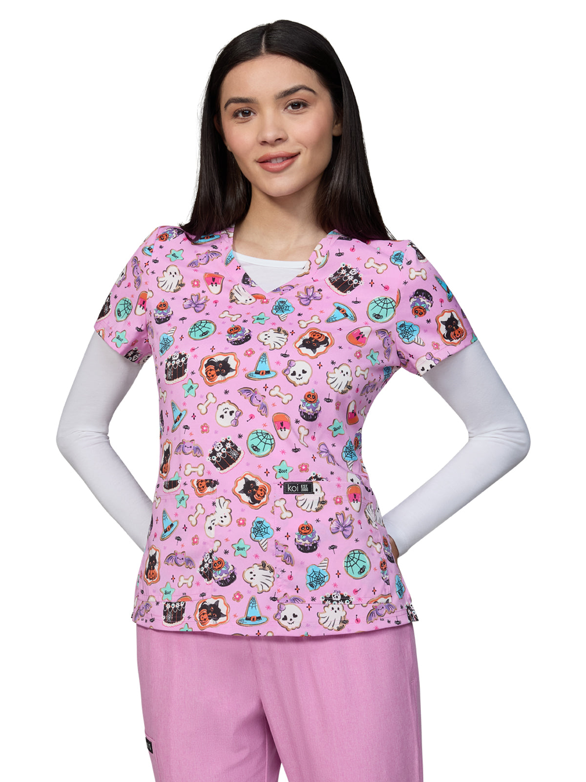 Women's Two-Pocket Athletic-Inspired, Breathable Mesh Leslie Top - 384PR - Spooky Treats